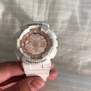 rose gold and white baby g watch